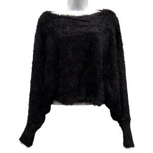 Altard State Fuzzy Eyelash Batwing Cropped Sweater Whimsigoth Black Womens XS
